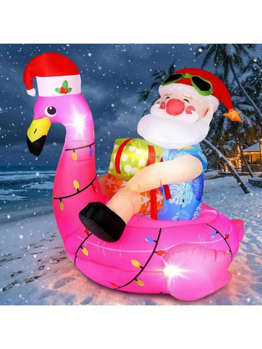 Tropical Santa Inflatable Decoration 5ft - LED Lighted Beach Christmas Decor